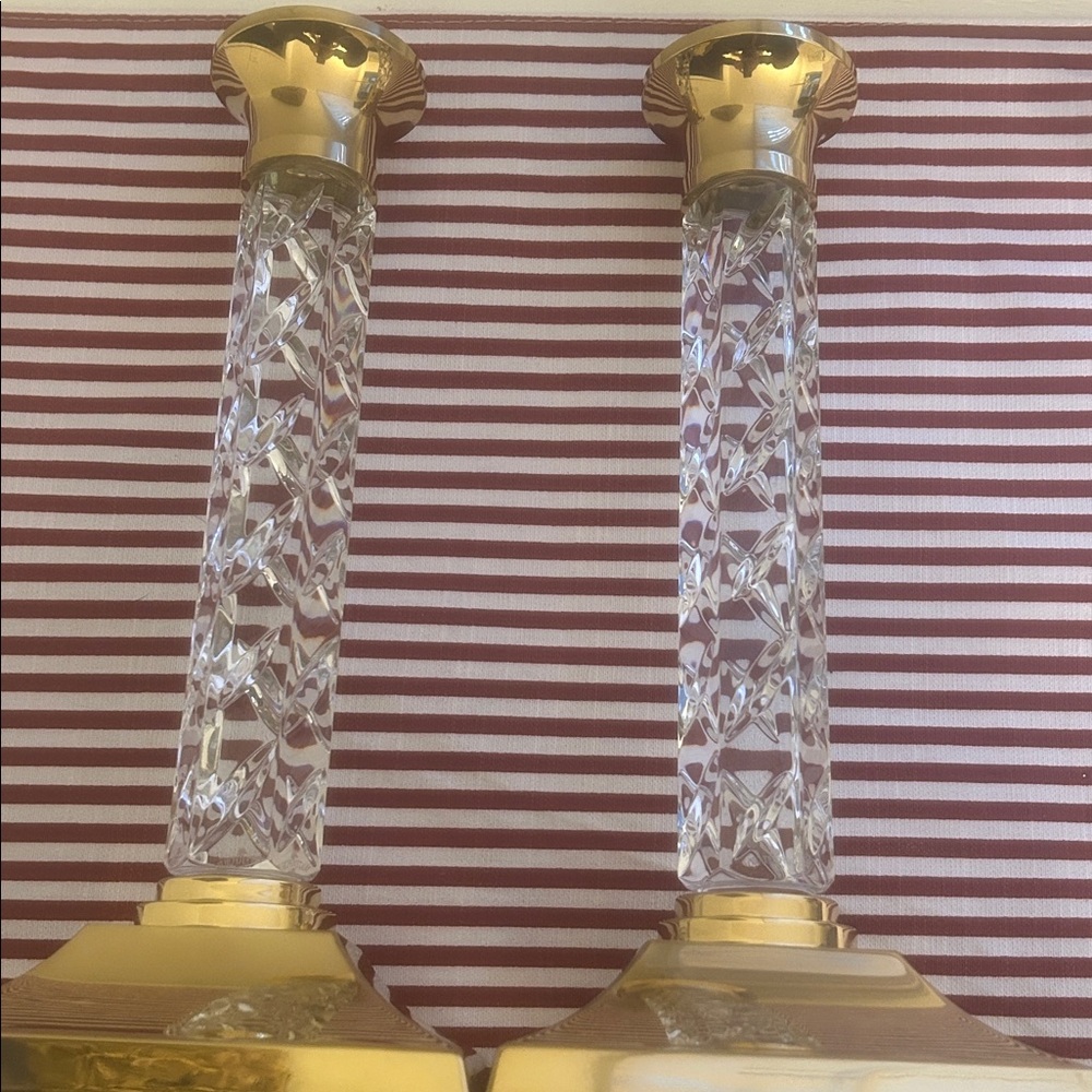 Vintage Old Waterford Crystal Brass Cambridge CandleHolders Candlesticks